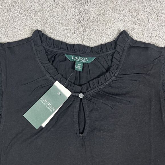 Lauren Ralph Lauren Blouse Womens Small Eyelet Keyhole Ruffle Minimalist Career - Picture 3 of 14